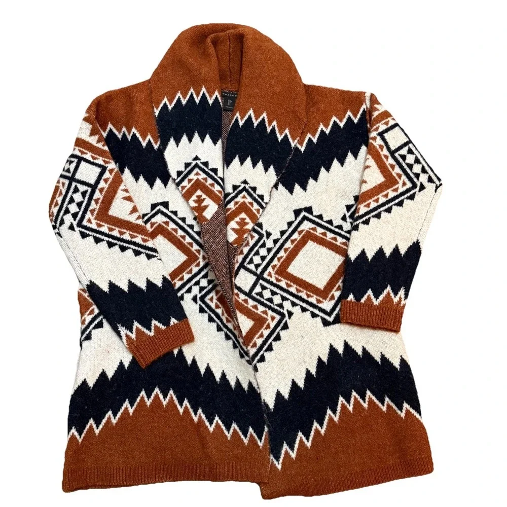 TAHARI Ladies‎ Large Southwest Aztec Western Chunky Open Front Cardigan EUC